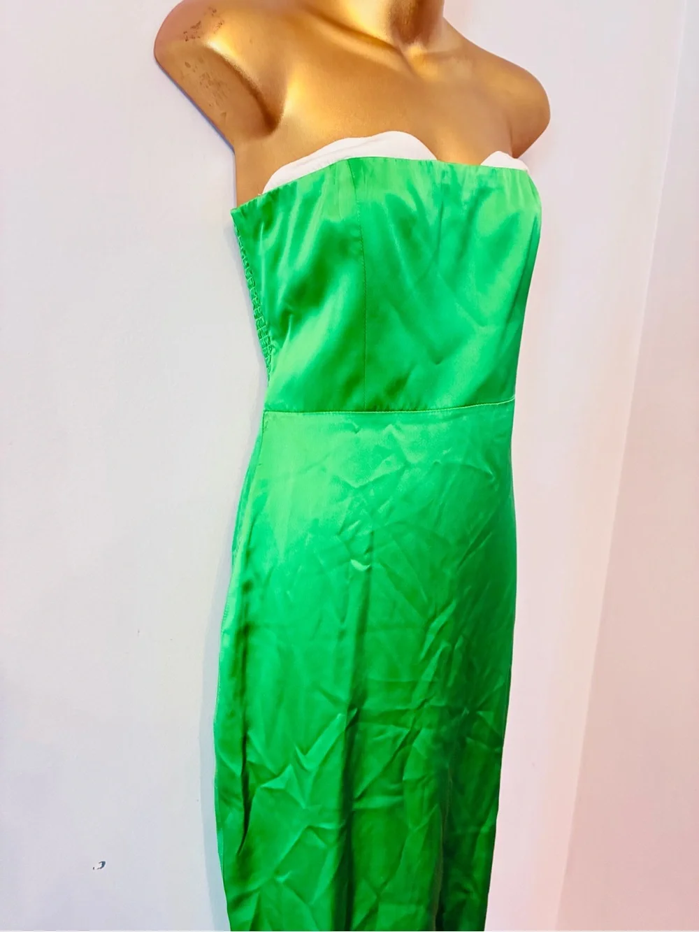 Amanda Uprichard Strapless Satin Midi Dress – Green Cocktail – Small - Picture 3 of 10